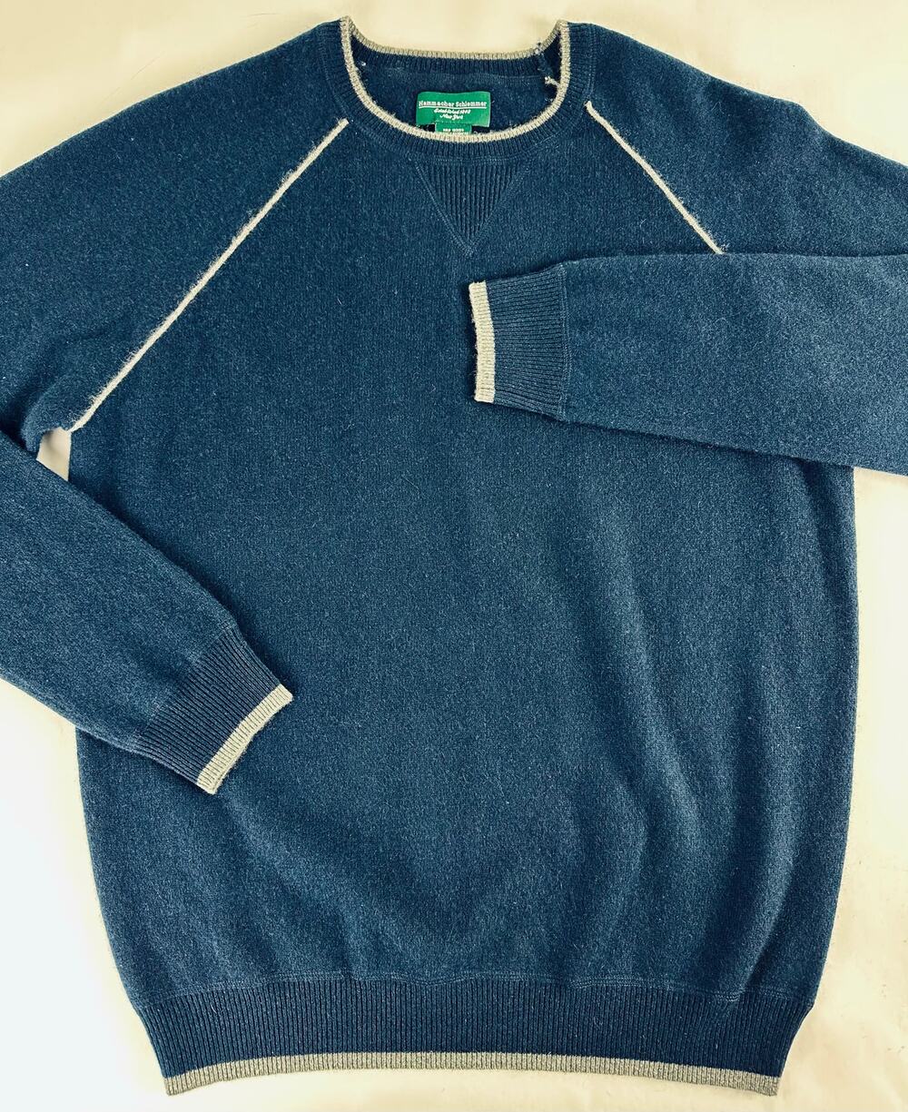 Hammacher Schlemmer 100% Cashmere Navy Blue Pullover Crew Neck Sweater Mens M